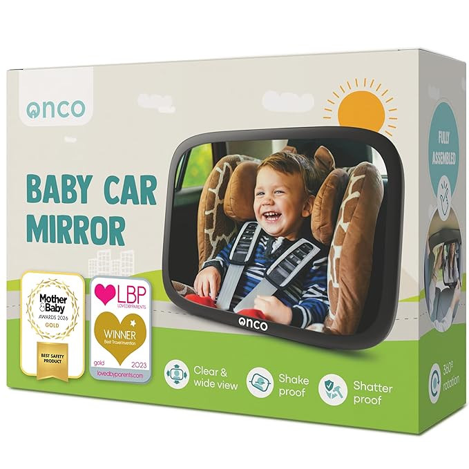 Onco Baby Car Mirror Rear Facing - Double Award-Winning Convex Car Mirror for Baby, 100% Shatterp... | Amazon (US)