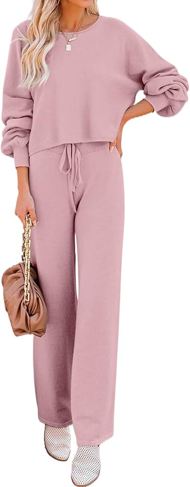 Ekouaer Knit Lounge Sets for Women 2 Piece Cozy Long Sleeve Pullover Sweater Top and Wide Leg Pan... | Amazon (US)