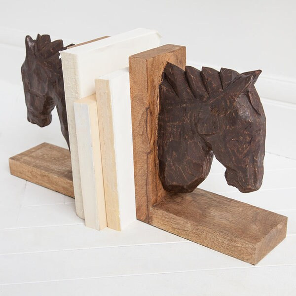 Mercana Youngstown Brown Wood Horse Head Bookends (Set of 2) | Bed Bath & Beyond