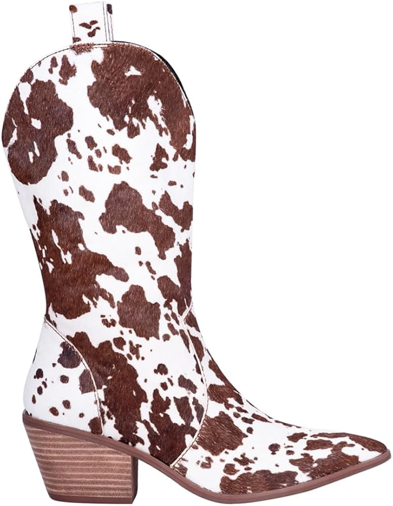 Dingo Womens Live A Leather Cow Printed Snip Toe Casual Boots Mid Calf Low Heel 1-2" - Green | Amazon (US)