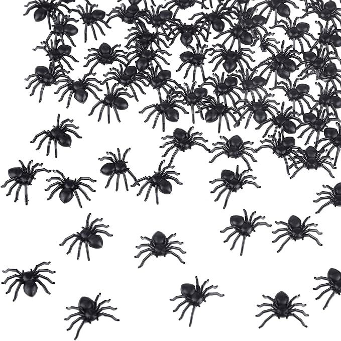 TUPARKA 300pcs Plastic Fake Spiders Mini Realistic Spiders Halloween Party Prank Props, Black | Amazon (US)