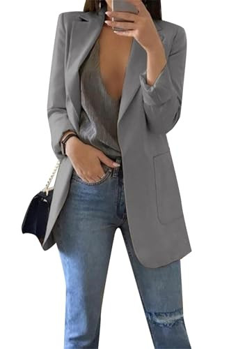 GRASWE Ladies Classic Draped Open Front Fashion Blazer Plus Size Blazer Grey M | Amazon (US)