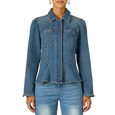 Wit & Wisdom Peplum Denim Jacket in Mid Blue at Nordstrom, Size Small | Nordstrom