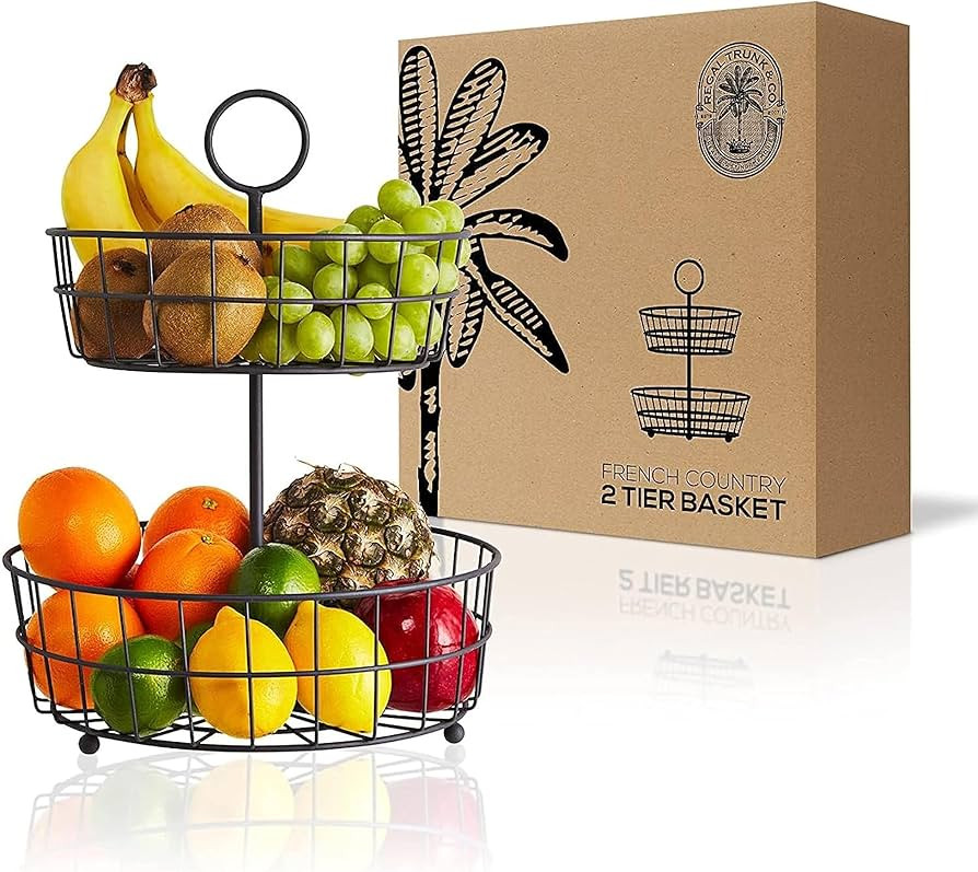 Regal Trunk & Co 2 Tier Fruit Basket - Metal Wire Fruit Organizer Bowl Stand for Kitchen, Center ... | Amazon (US)