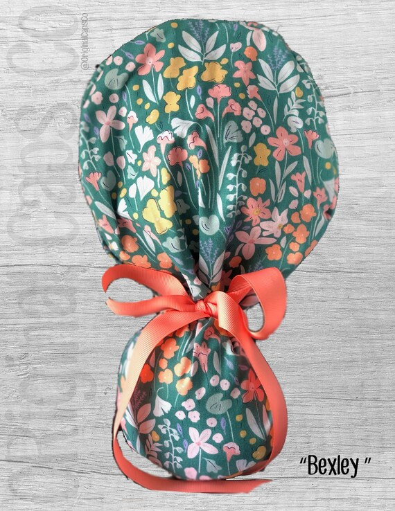 Floral Meadow on Jade Ponytail Scrub Cap for Women Scrub Hat | Etsy | Etsy (US)