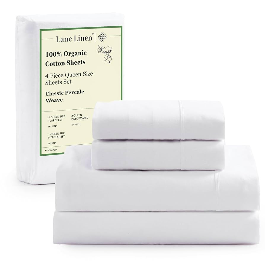 LANE LINEN Eco Friendly 100% Organic Cotton Queen Sheet Set, Soft & Comfy Fully Elasticized 15" D... | Amazon (US)