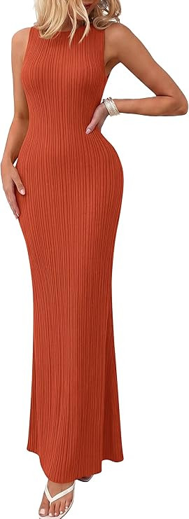 PRETTYGARDEN Women's 2026 Summer Casual Maxi Dresses Ribbed Knit Sleeveless Bodycon Elegant Going... | Amazon (US)