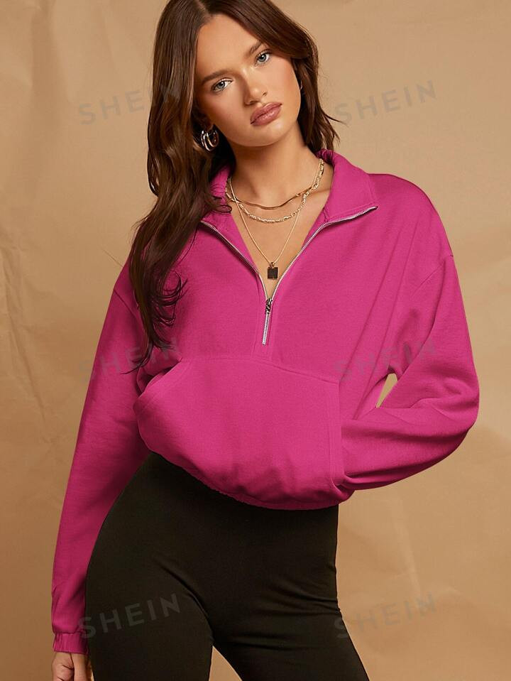 SHEIN EZwear Drop Shoulder Zip Half Placket Sweatshirt | SHEIN