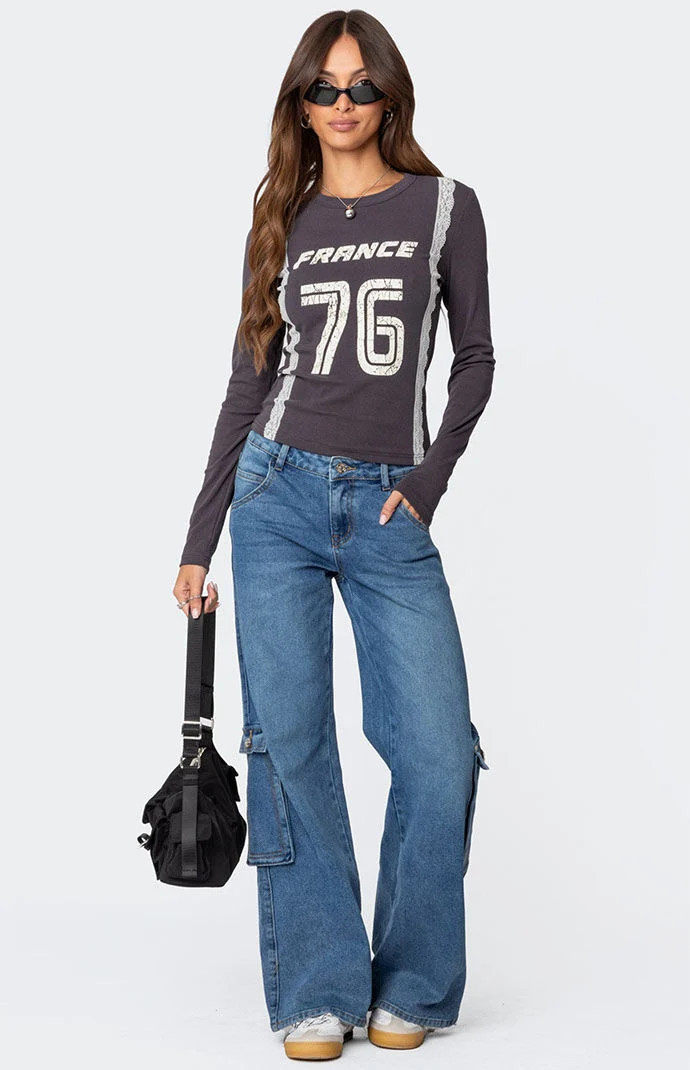 Edikted Women's Lunar Low Rise Cargo Jeans in Blue - Size XL | PacSun