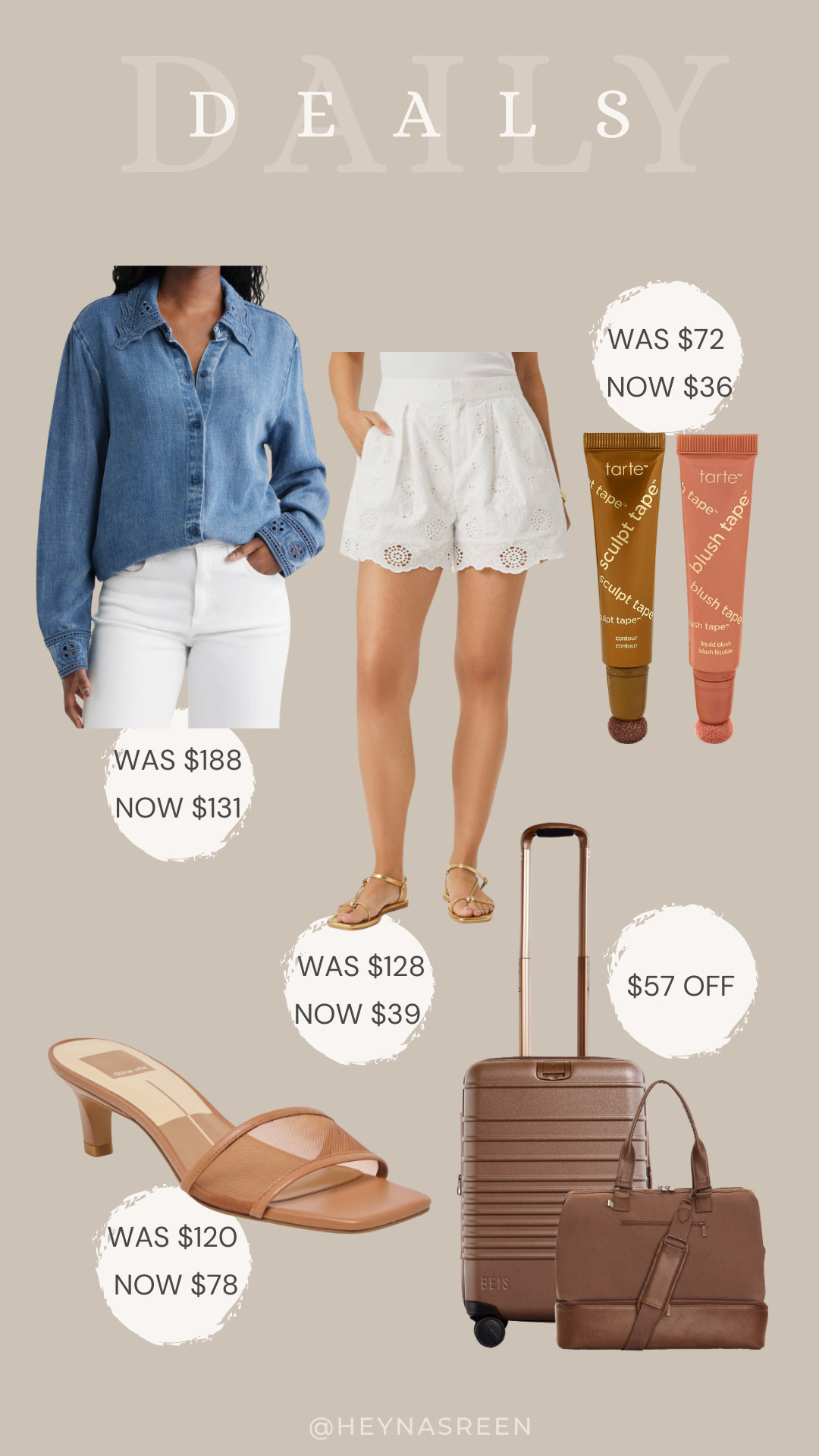 Daily deals on Tarte blush tape duo, Dolce Vita sheer sandals, Beis luggage starter set, Splendid eyelet short, Nordstrom and button-up denim top.

#LTKSeasonal #LTKSaleAlert