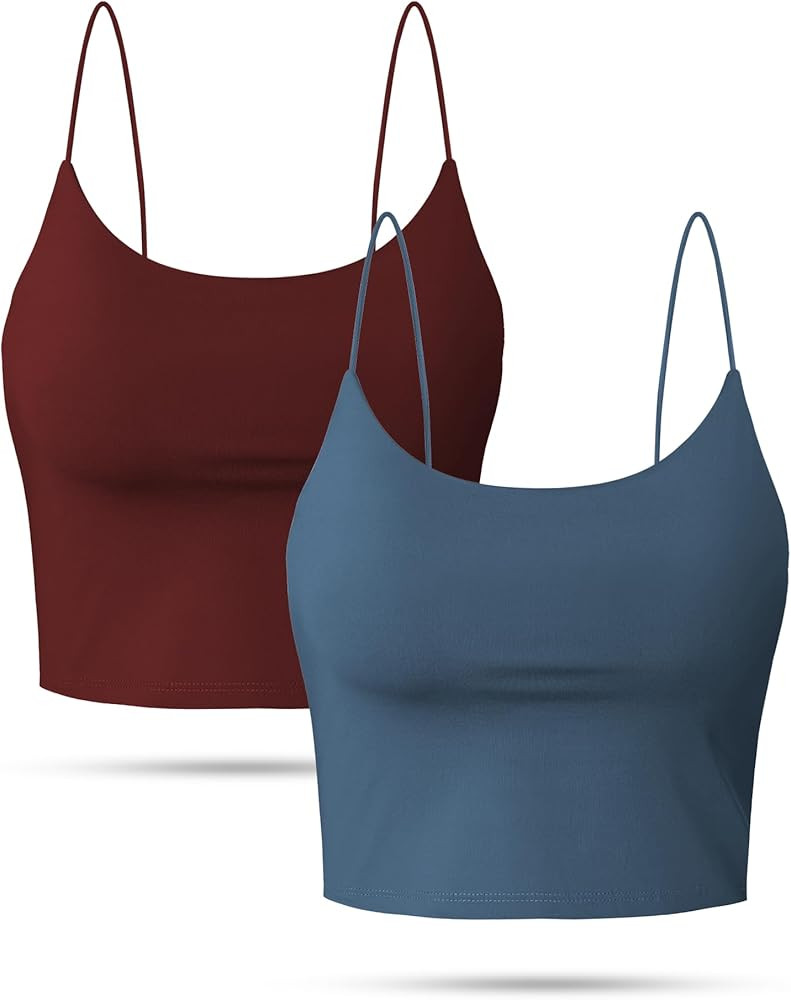 Crop Tank Top with Built in Bra for Women, Basic Solid Cropped Spaghetti Strap Camisole, Short Sp... | Amazon (US)