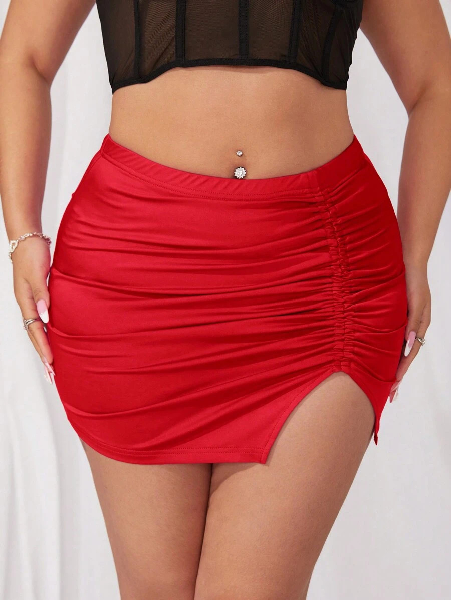 SHEIN ICON Summer Y2k Black High Waist Slim Fit Pleated Side Slit Midi Skirt | SHEIN