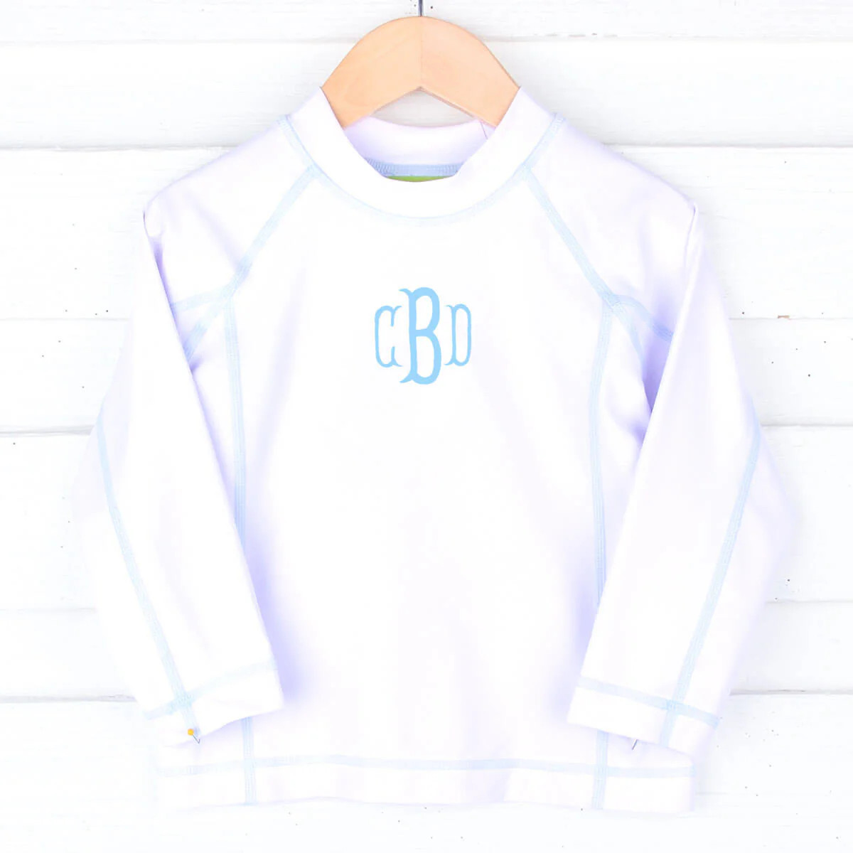 White Long Sleeve Rash Guard with Turquoise Trim | Classic Whimsy