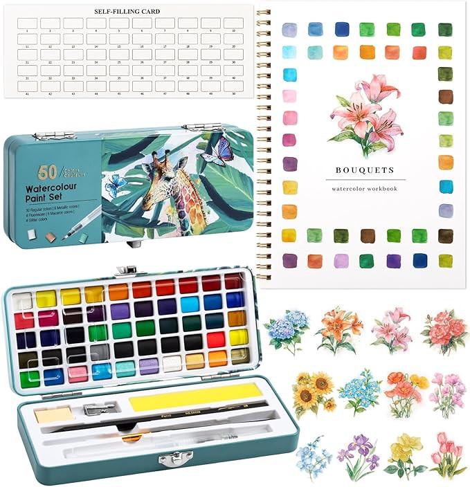 Watercolor Workbook, Water Coloring Book, 12 Different Patterns of Original DIY Designs, 50 Color... | Amazon (US)