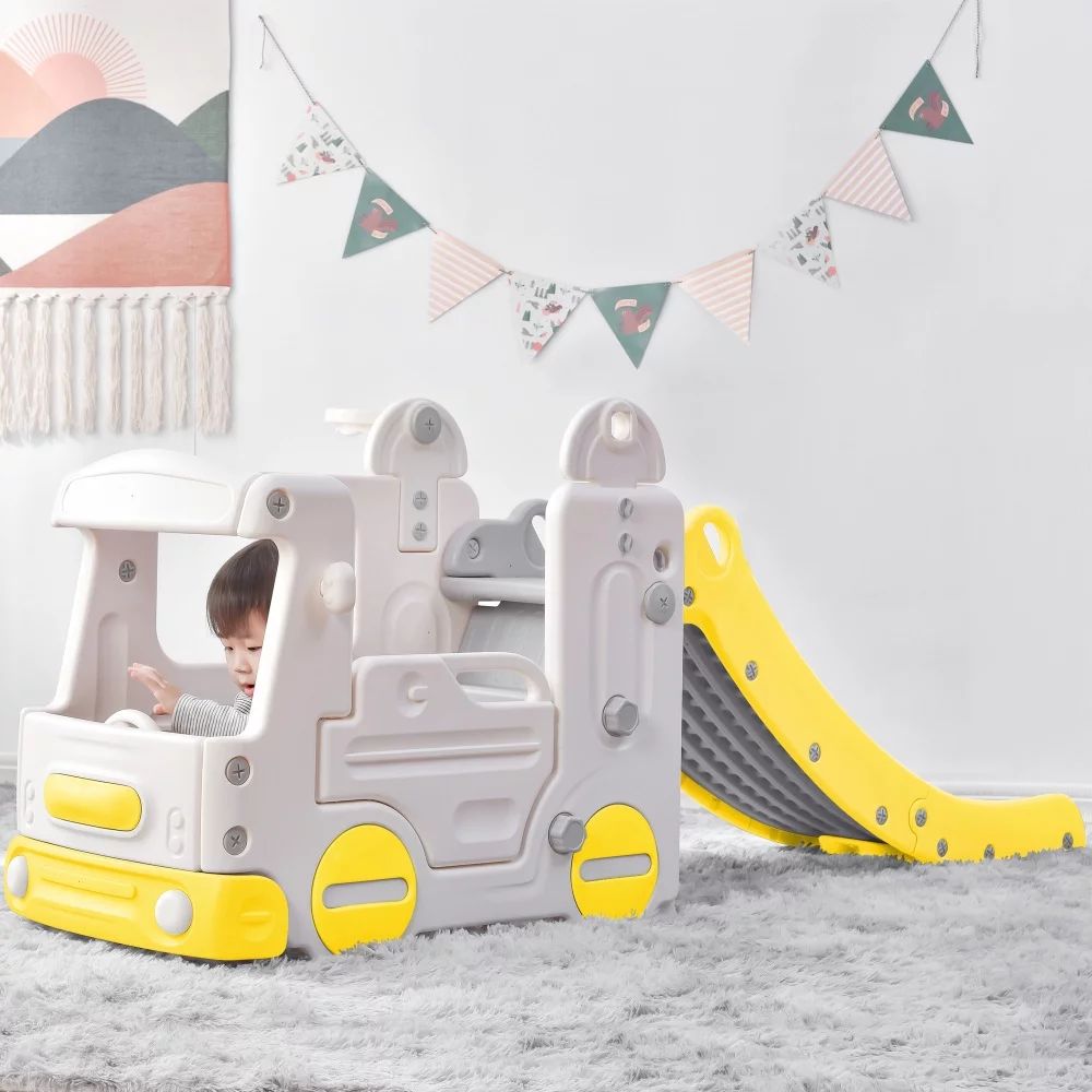GERI 4-in-1 Baby Slide , Indoor Toddler Slide with Basketball Hoop, Climber & Bus Playhouse, Outd... | Walmart (US)