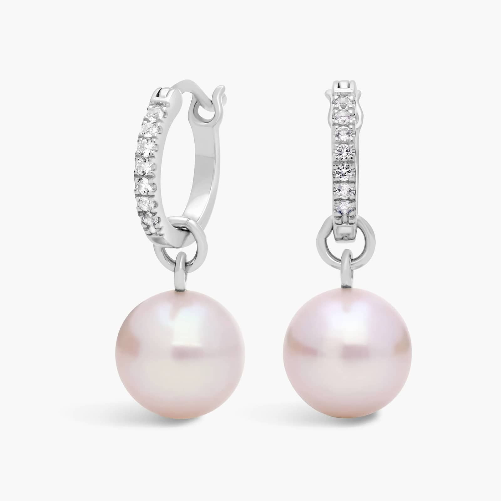 Freshwater Cultured Pearl and White Topaz Drop Hoop Earrings in Sterling Silver (8.5-9mm) | Blue Nile