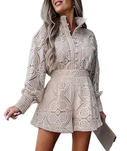 SOMTHRON Women's Summer Eyelet Lace Two Piece Outfits Long Sleeve Blouse Tops Shorts Floral Embro... | Amazon (US)