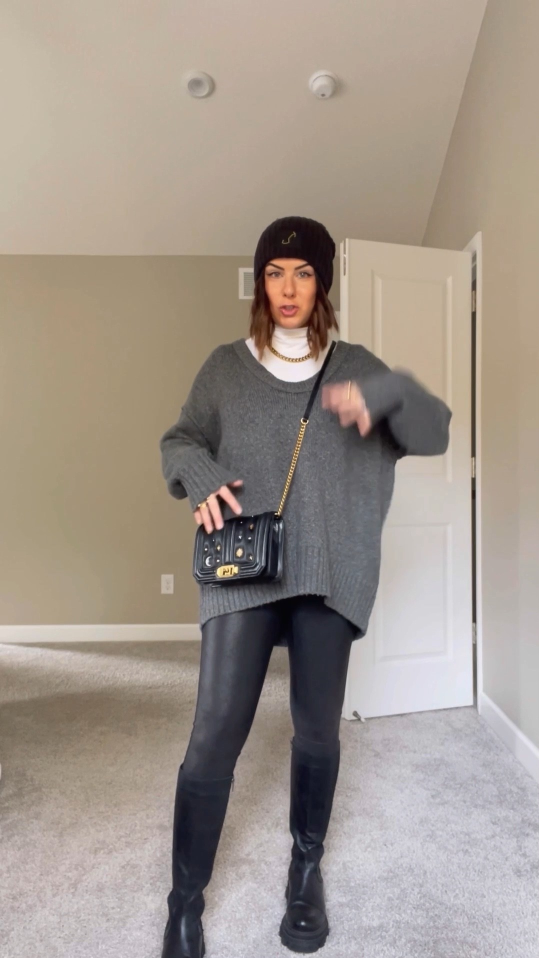 Casual fall outfit - free people sweater 40% off & under $80 - size down one, m in all spanx, petite in bottoms, size up .5 in boots! 

#falloutfits #fauxleather #leggings #tallboots

#LTKSeasonal #LTKunder100 #LTKsalealert