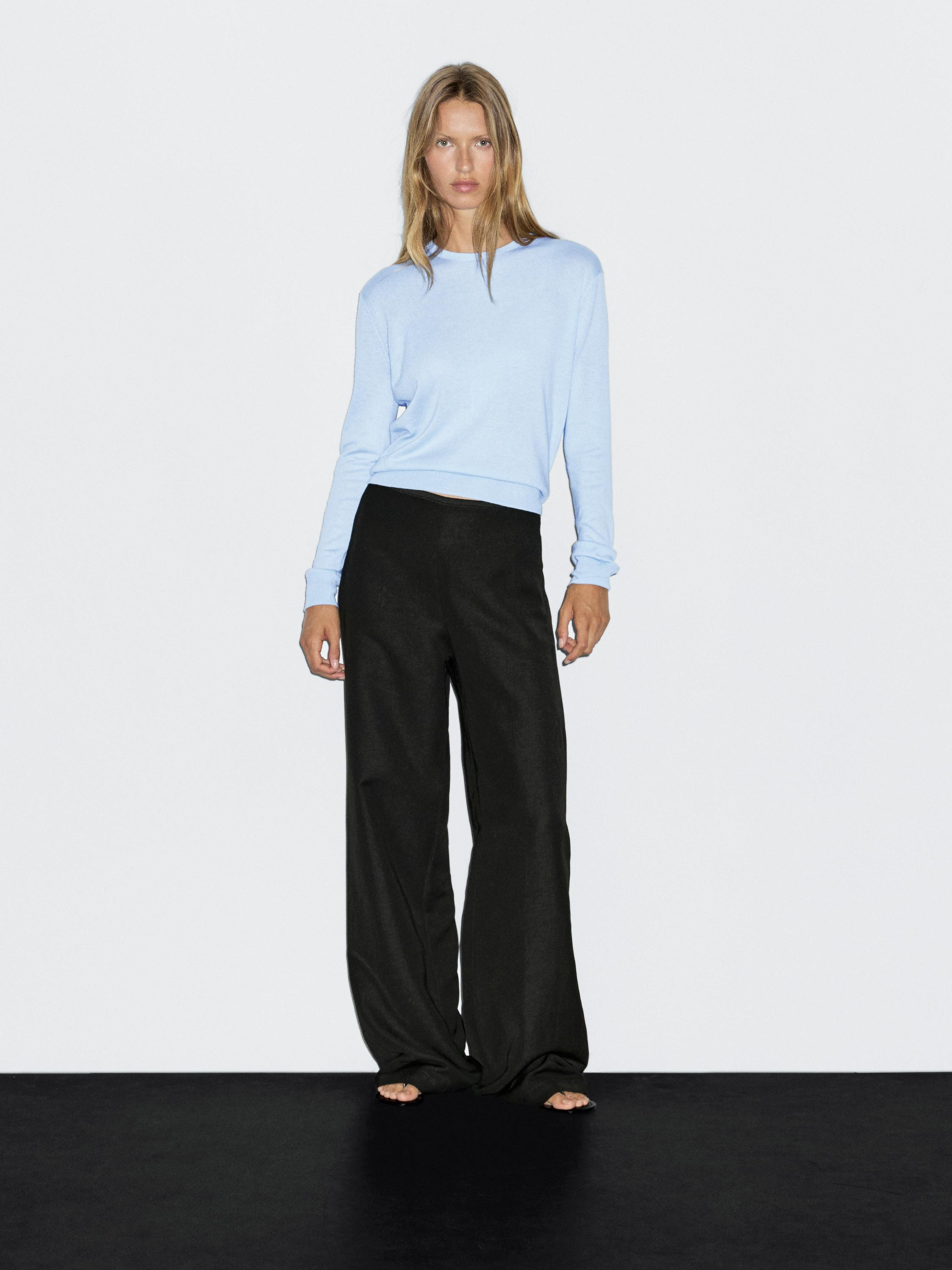 Wool blend knit sweater with crew neck | Massimo Dutti UK