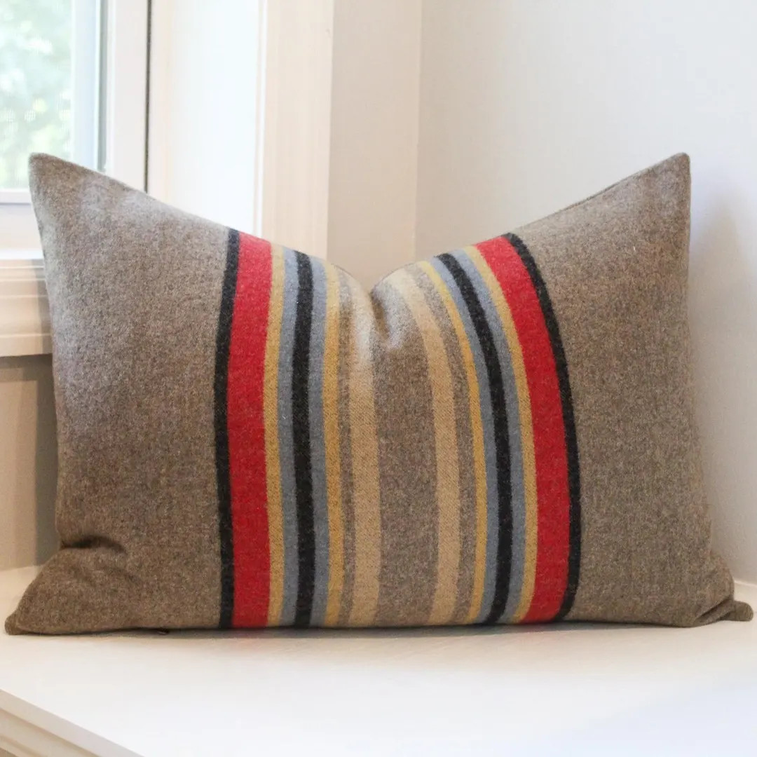 Yakima Camp Stripe Merino Wool Pillow Cover in Mineral Umber, Pacific Northwest Cabin Pillow Cove... | Etsy (US)