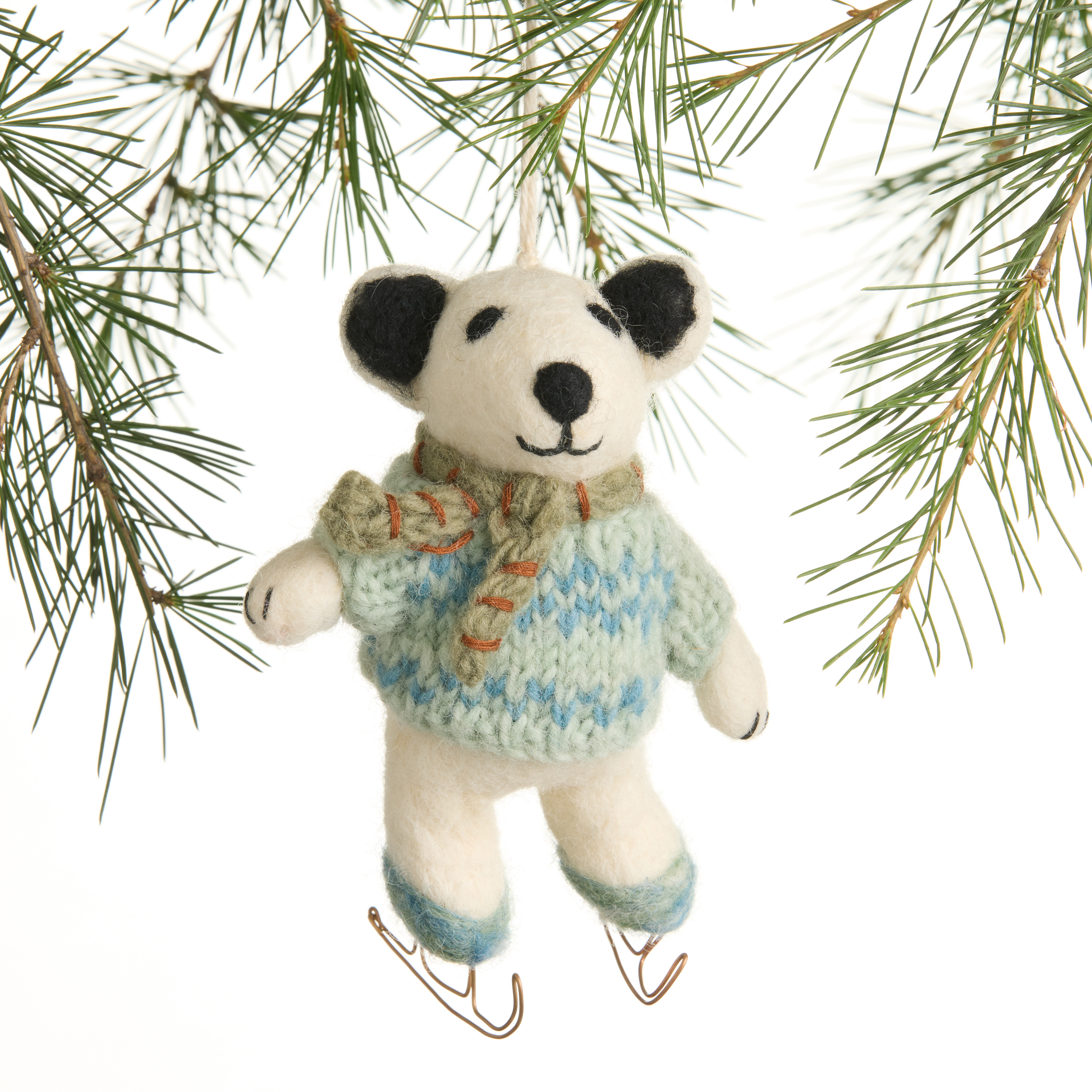 Wool Polar Bear Ice Skater Ornament | World Market