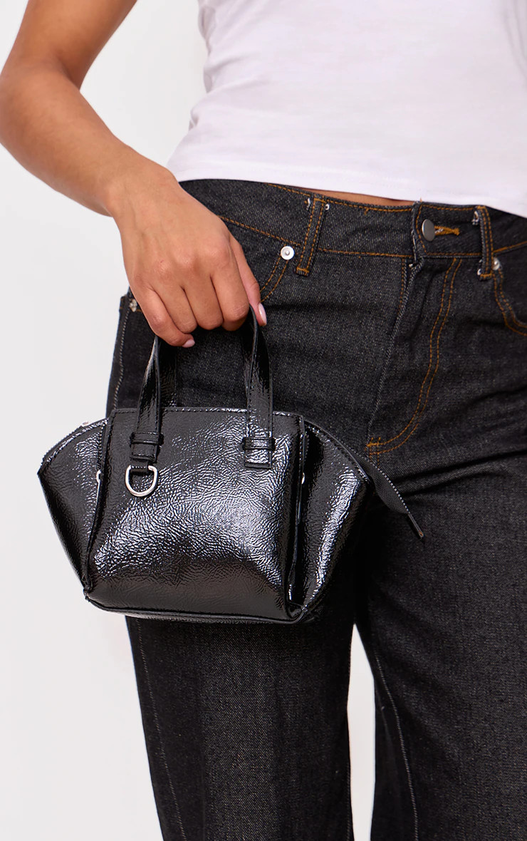 Black Crinkle Patent PU Handbag | PrettyLittleThing US