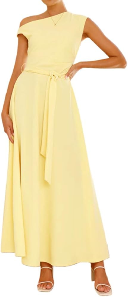 Yoolin Women's Summer Solid-Color Off-The-Shoulder Sleeveless Dress Fashion Commuting Tie Cinched... | Amazon (CA)