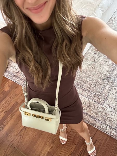 Date night outfit inspo! I absolutely love this cute chocolate mini dress. I'm wearing a size 2 & my shoes run TTS. // summer dress, mini dress, linen dress, reformation