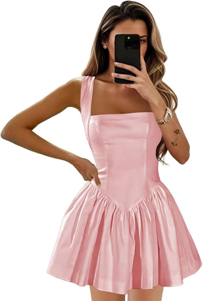 Short Homecoming Dresses for Teens 2024 A Line Square Neck Satin Prom Dress IK022 | Amazon (US)