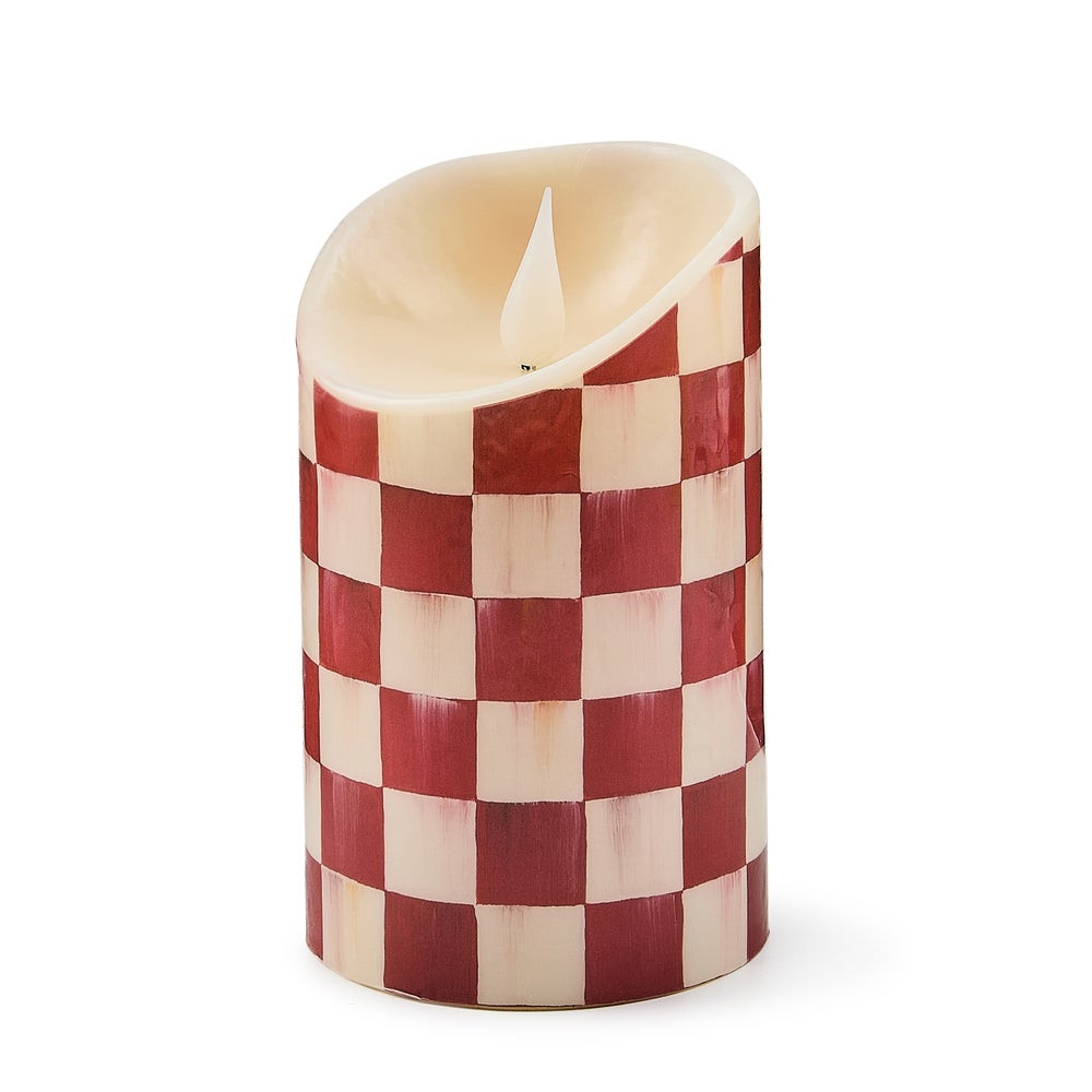 Cherry Check Flameless 5" Pillar Candle | MacKenzie-Childs
