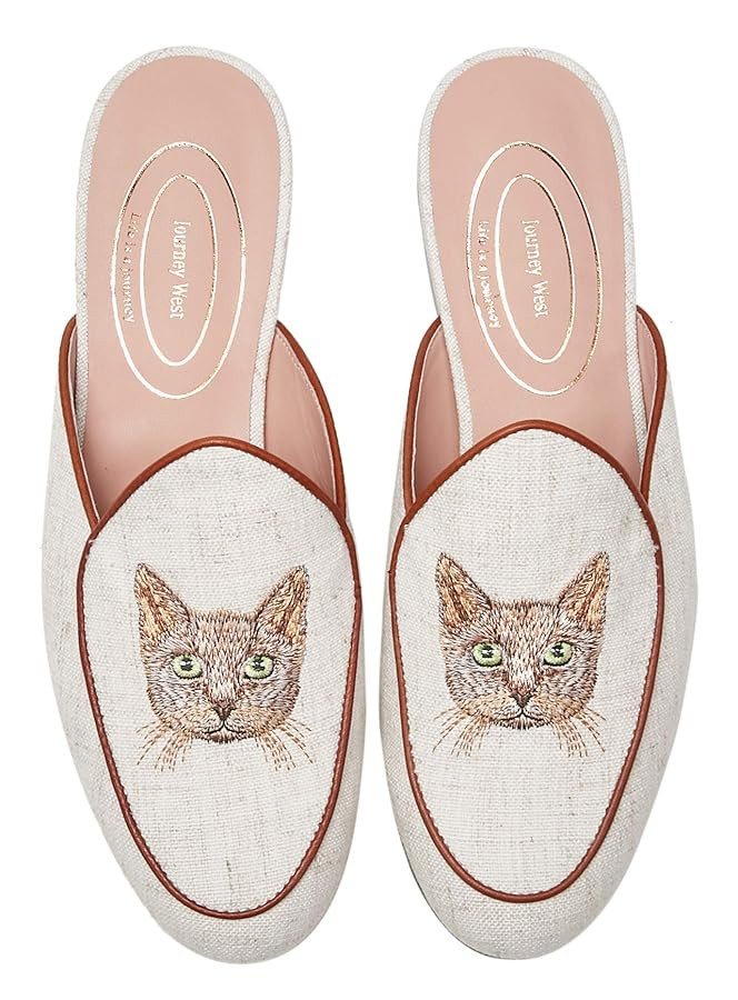 Journey West Women's Mules Flats with Embroidery Belgian Loafers Slip on Slippers for Women | Amazon (US)
