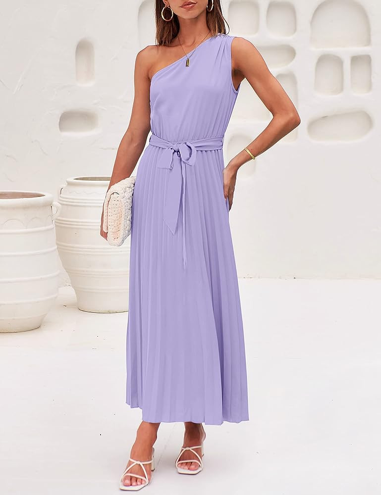 MEROKEETY Womens 2023 One Shoulder Lilac Lavender Purple Maxi Dress Purple Wedding Guest Dress | Amazon (US)