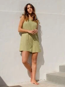 SHEIN Knot Straps Roll Hem Wide Leg Cami Romper | SHEIN