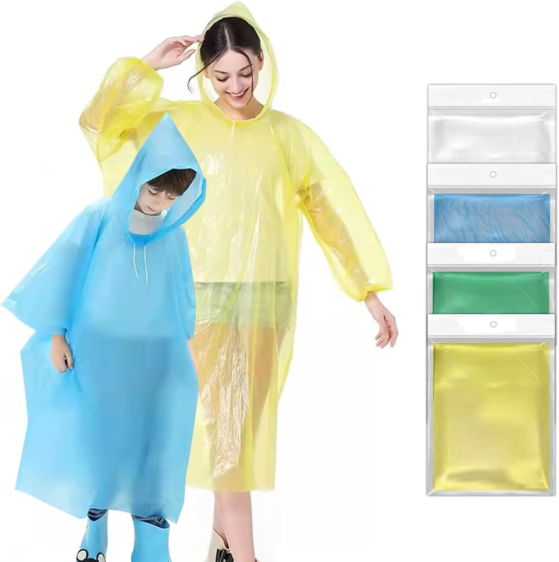 Ponchos Family Pack, Rain Poncho for Adults and Kids (5 Pack, 4 Colors) Disposable or Reusable Em... | Amazon (US)