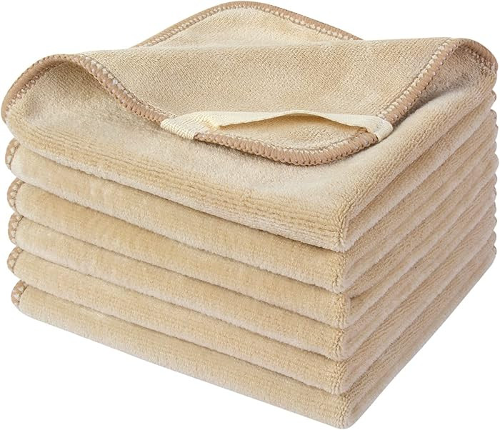 SINLAND Microfiber Facial Cloths Fast Drying Washcloth 12inch x 12inch (6pack, Cream) | Amazon (US)