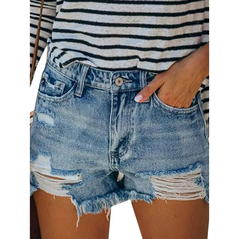 JustVH Women's Shorts Frayed Raw Hem Ripped Denim Jean Shorts | Walmart (US)