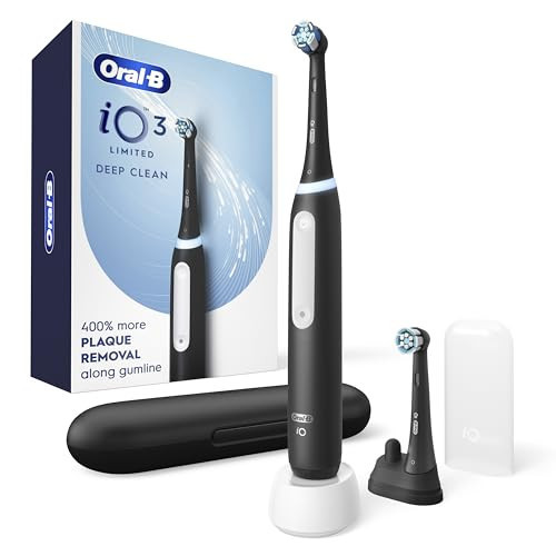 Oral-B iO Series 3 Limited Deep Clean Rechargeable Electric Toothbrush for Adults, Black, 3 Modes, Smart Pressure Sensor, Plaque Removal and Gum Care, 2 Replacement Brush Heads, Travel Case | Amazon (US)