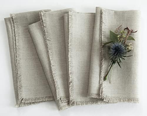 Solino Home Linen Dinner Napkins 20 x 20 Inch – Natural Set of 4 – 100% Pure Linen Fringe Clo... | Amazon (US)