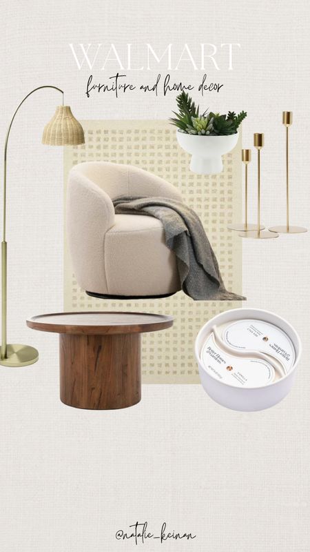 Walmart home decor!! Home style for less! Boucle chair, rattan lamp, candlesticks, wooden coffee table 

#LTKhome #LTKFind #LTKstyletip