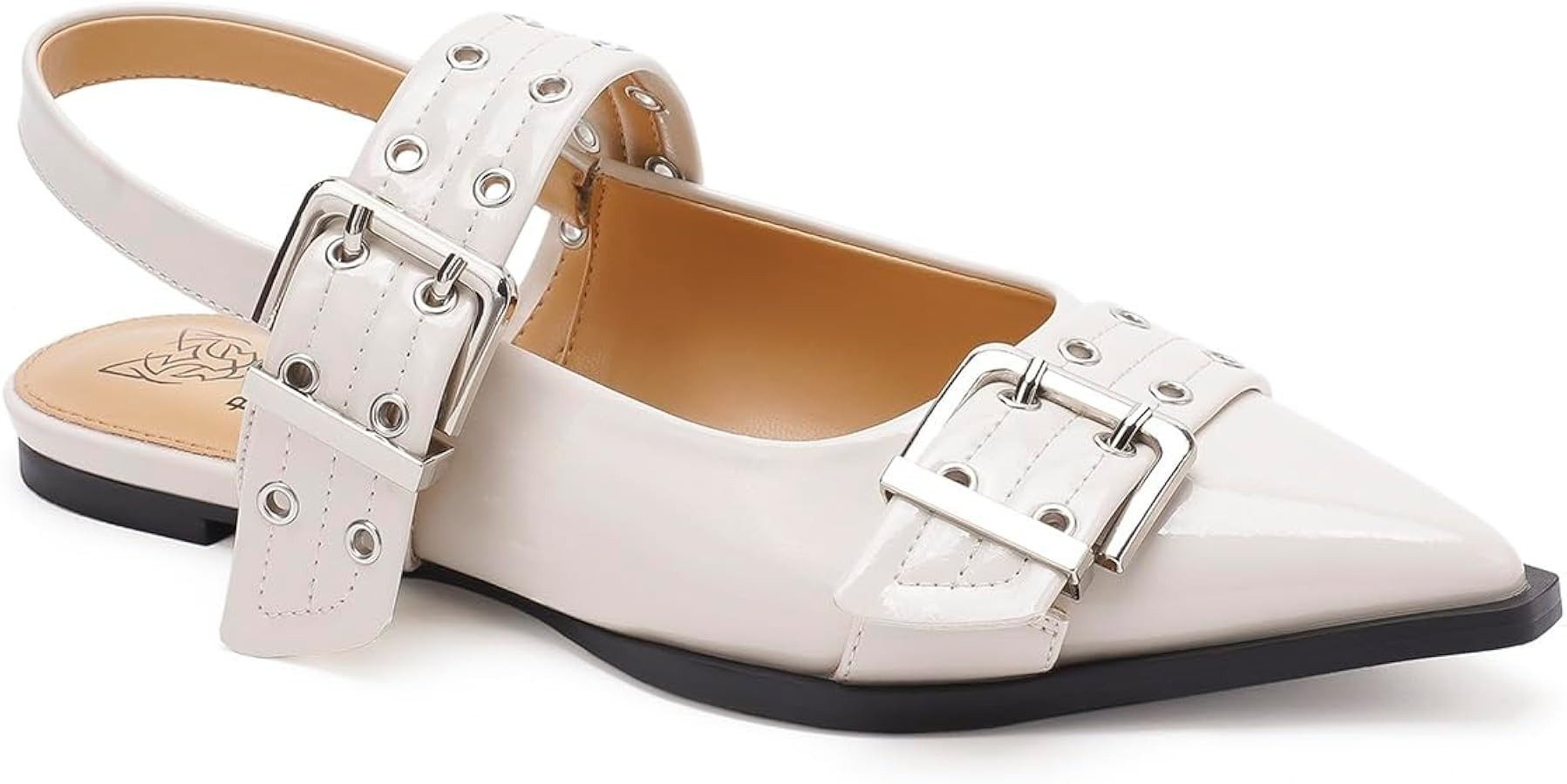 Women's Slingback Flats Studded Buckle Straps Flats Slip-On Slides Pointed Toe Flats Adjustable S... | Amazon (US)