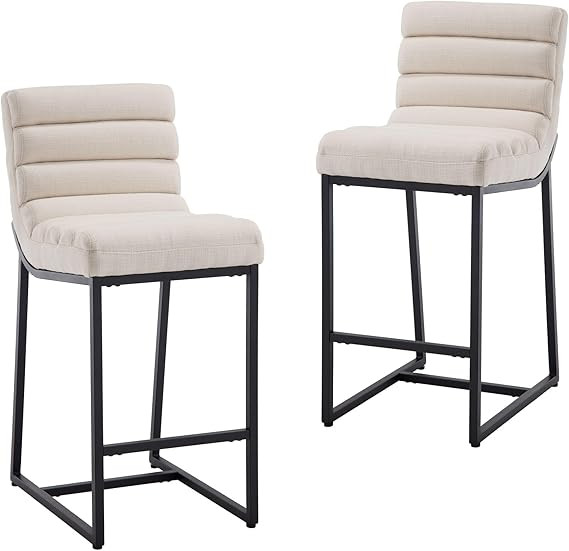 LIVINOVA 26 Inch Counter Height Bar Stools Set of 2 Linen Fabric Bar Stools with Backrest Black M... | Amazon (US)