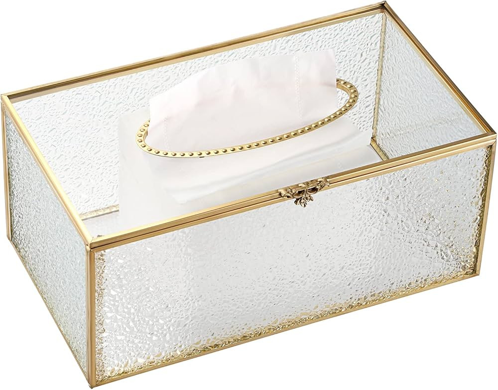 Sumnacon Rectangular Glass Tissue Box Cover - Decorative Gold Tissue Box Holder, Stylish Facial T... | Amazon (US)