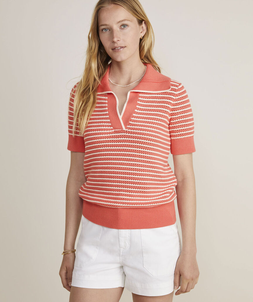 Open-Stitch Short-Sleeve Polo Sweater | vineyard vines