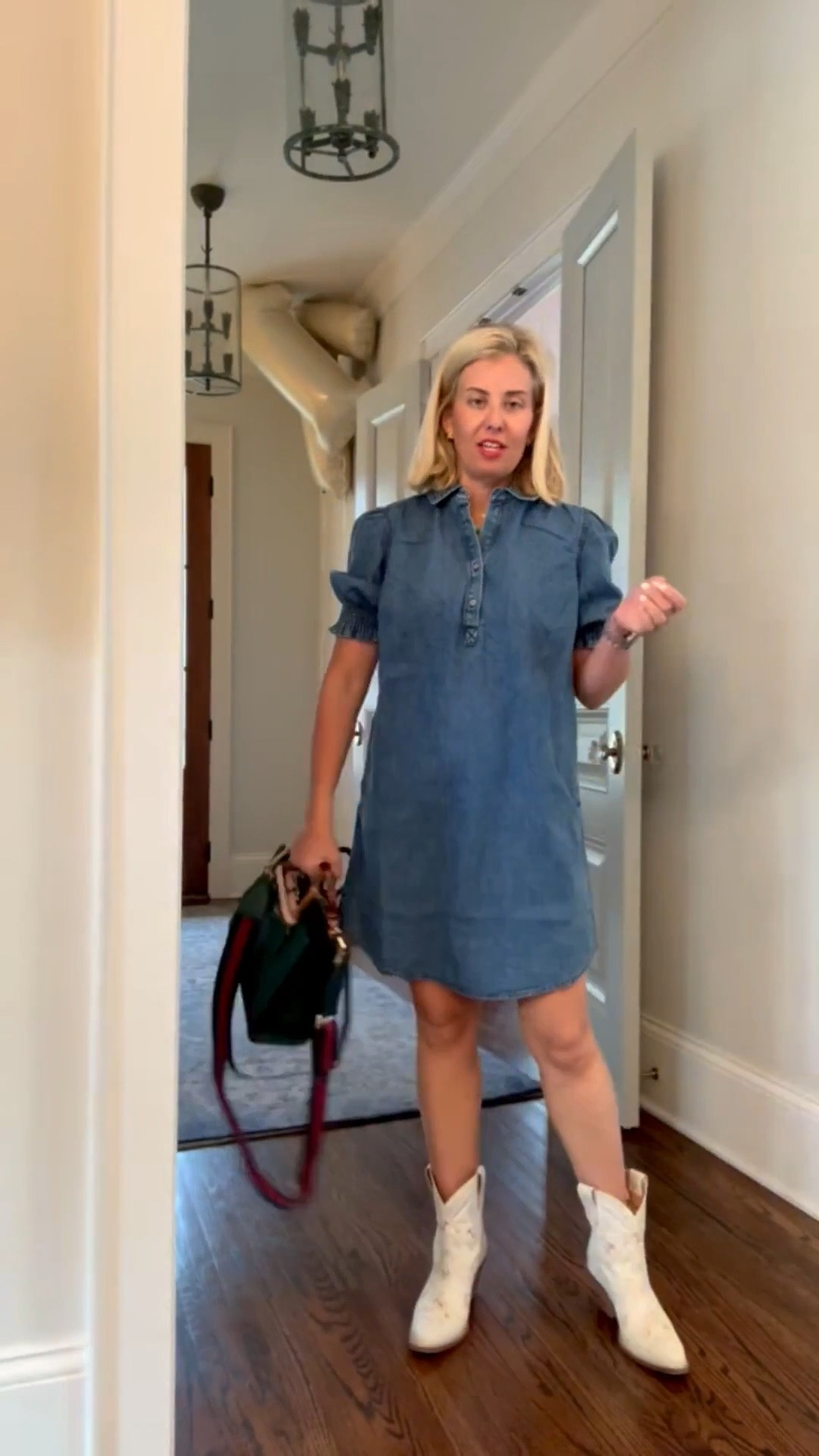 I just love a denim dress! This one is really good... puff sleeve & shirt tail hem that is so cute!! You will wear this year round. I'm in xs and 8 boots.
  

#LTKmomlife #LTKdayinmylife #LTKootd #LTKOver40