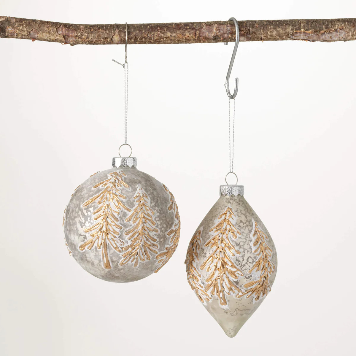 Frosted Gold Pine Ornament Set | Sullivans Home Decor