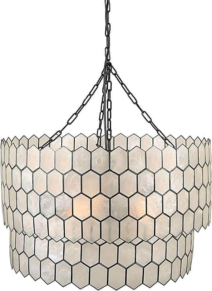 Creative Co-Op Honeycomb Two-Tier Chandelier Light, Capiz White Seashells with Black Metal Pendan... | Amazon (US)