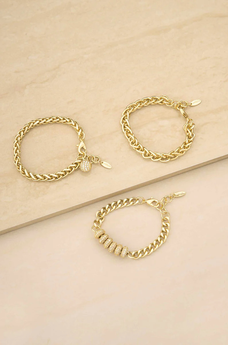 Linked Chain Trio 18k Gold Plated Bracelet Set | Ettika