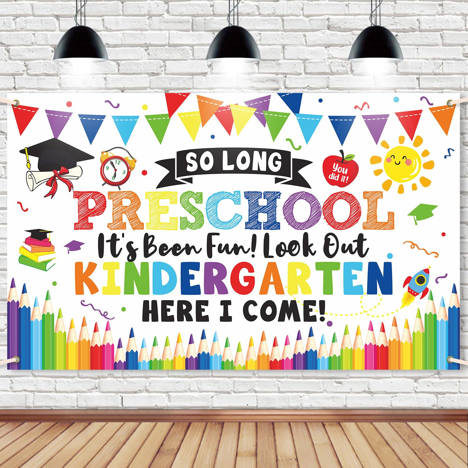 So Long Preschool It's Been Fun Look Out Kindergarten Here I Come Photo Backdrop, Preschool Gradu... | Amazon (US)