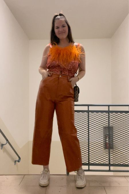 ANDREEVA Orange Flower Top With Feather Details, free people orange faux leather top, harry styles concert outfit, gold jewelry from Amazon, rings, budget friendly, comfy shoes, reebok sneakers, fall / winter, GUCCI Horsebit 1955 small GG-canvas and leather bag, neutral crossbody, designer purse, date night, on sale now, 

#LTKsalealert #LTKunder100 #LTKunder50
