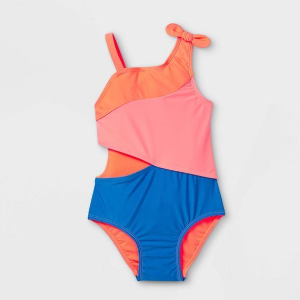 Toddler Girls' 'One Should Cutout' One Piece Swimsuit - Cat & Jack™ Peach/Blue | Target